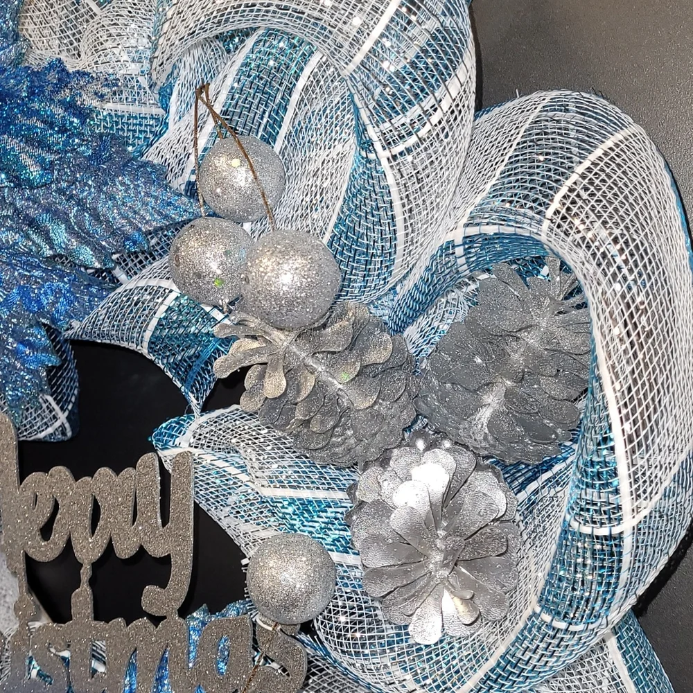 💙Merry Christmas Wreath💙Turquoise & Silver